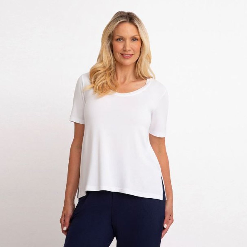 Bamboo Scoop Neck T, Short Sleeve, White